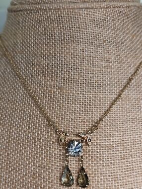 Gold-Tone Blue And Green Crystal Drop Necklace